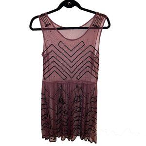 Free People beaded sheer wine burgundy slip dress, size small